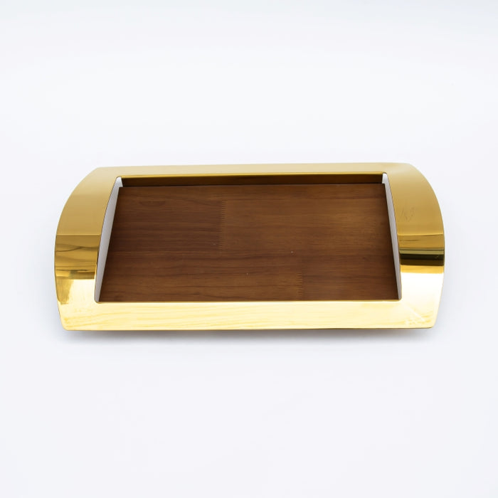 DAZHANG-RECT.TRAY WOOD & STAINLESS STEEL GOLD 41X24CM (202107494)