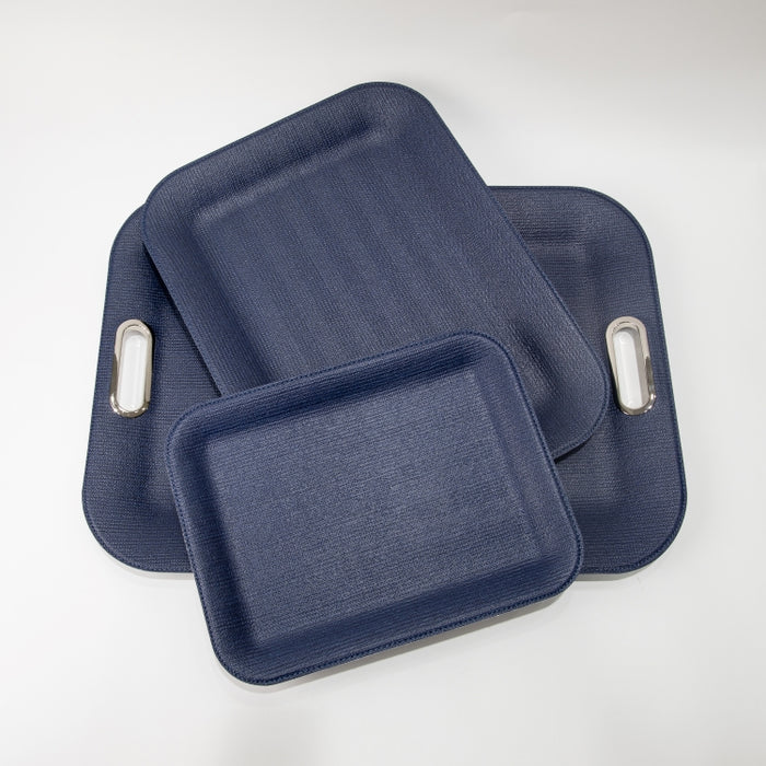 PLASTIC TRAY LARGE WITH HANDLE BRAID NAVY 55CMX40CM (202107462)