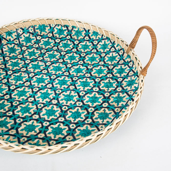BAMBOO WOVEN NTRL 2PC TRAY BLUE/TEAL (202044559)