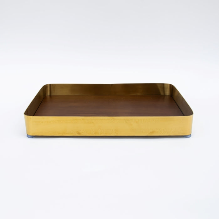 DAZHANG-RECT.TRAY WOOD & STAINLESS STEEL GOLD 40X29CM (202107492)