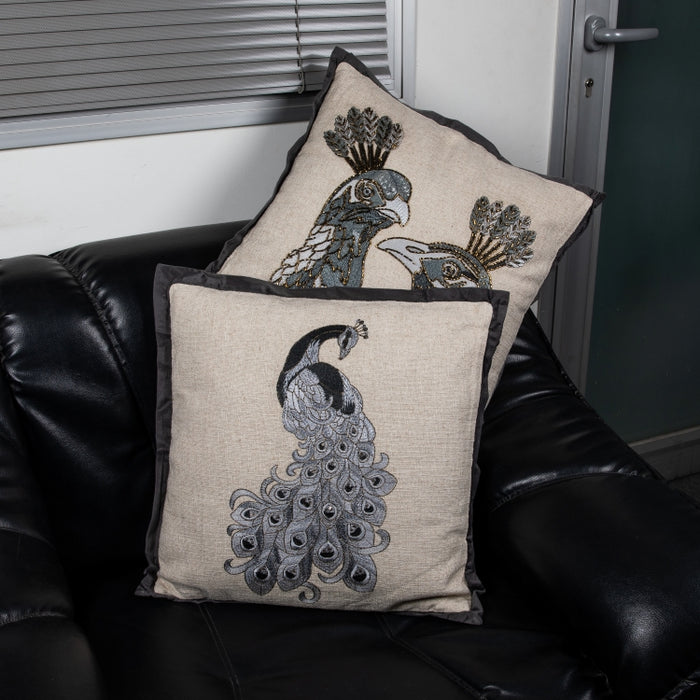 CUSHION PEACOCK NTRL/GRY 45X45 (327131010)