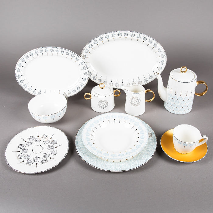 FOSUNY 45PCS NEW BONE CHINE  DINNER SET BLUE/GOLD (202029001)