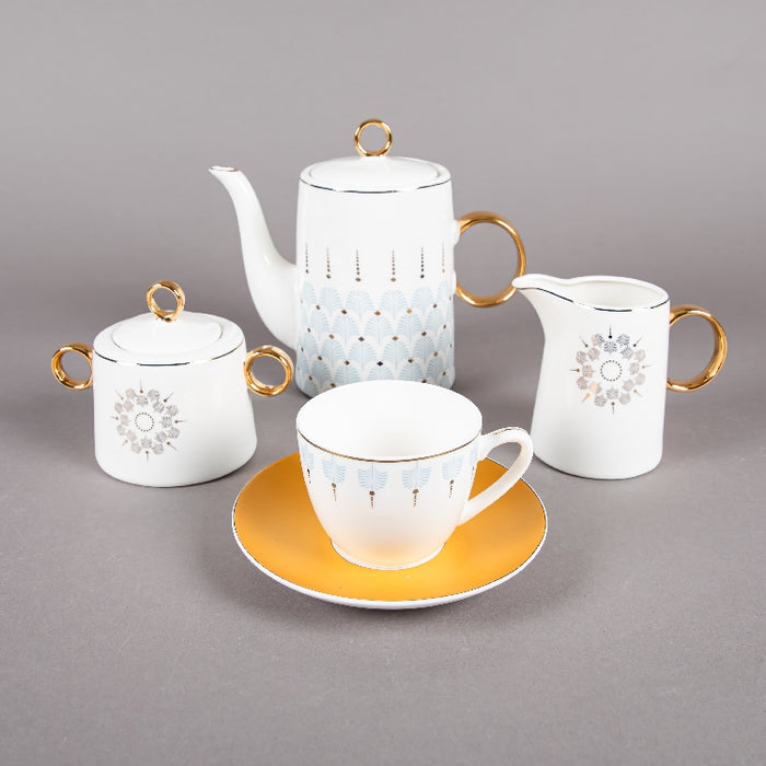 FOSUNY 45PCS NEW BONE CHINE  DINNER SET BLUE/GOLD (202029001)