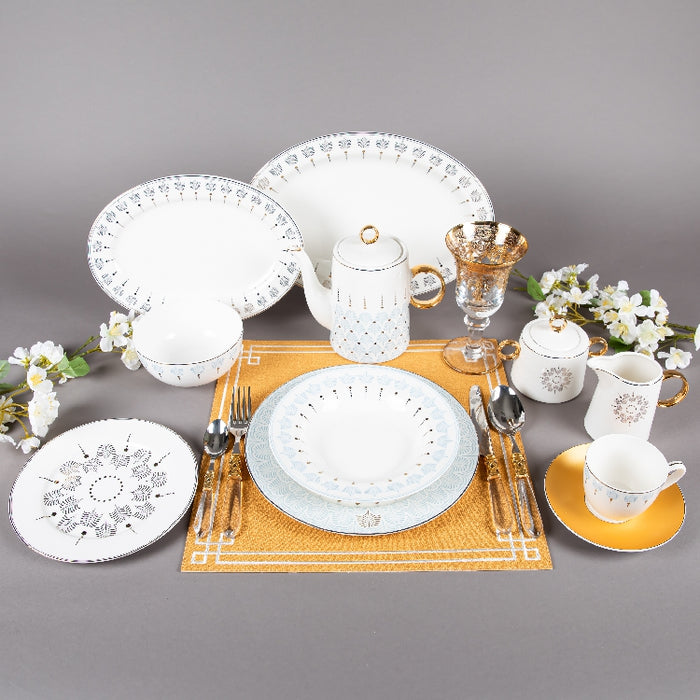 FOSUNY 45PCS NEW BONE CHINE  DINNER SET BLUE/GOLD (202029001)