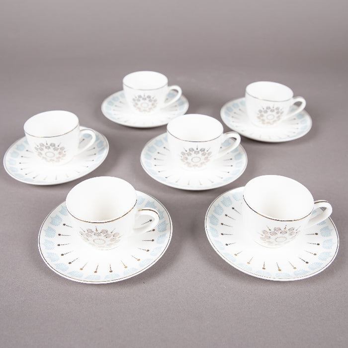 FOSUNY SET 6 90CC NEW BONE CHINA COFFEE CUP&SAUCER BLU/GOLD (202029003)