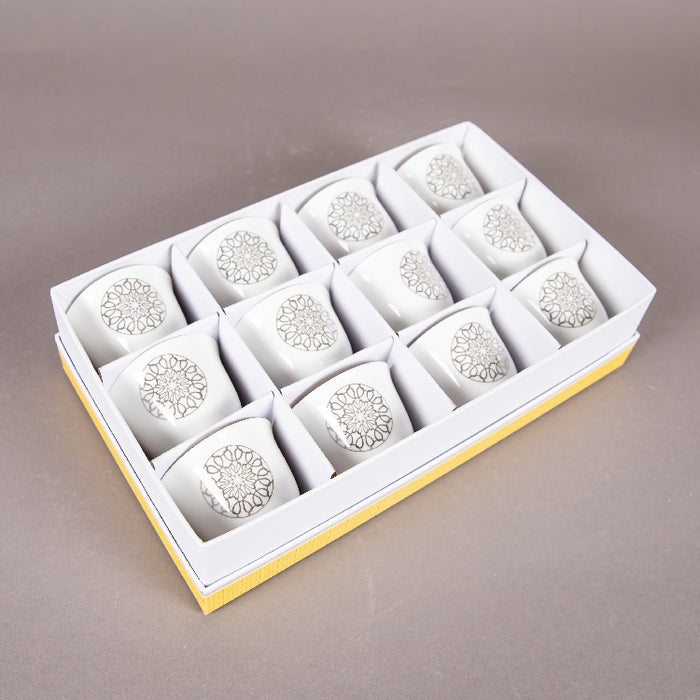 FOSUNY SET 12 NEW BONE CHINA GAWA CUPS GREY/WHITE (202029012)