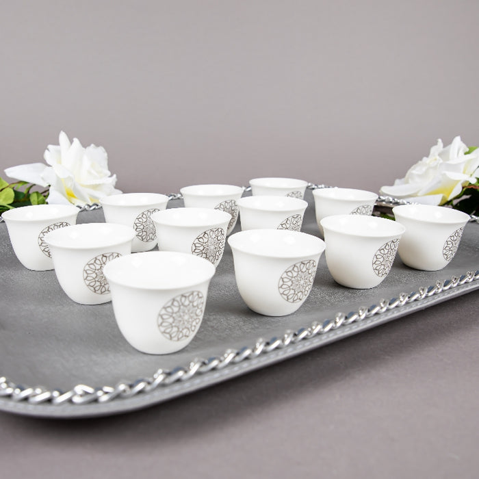 FOSUNY SET 12 NEW BONE CHINA GAWA CUPS GREY/WHITE (202029012)