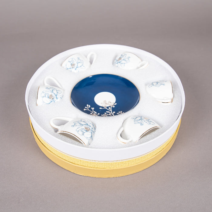 FOSUNY SET 6 90CC NEW BONE COFFEE CUP&SAUCER BLUE/GOLD (202029018)