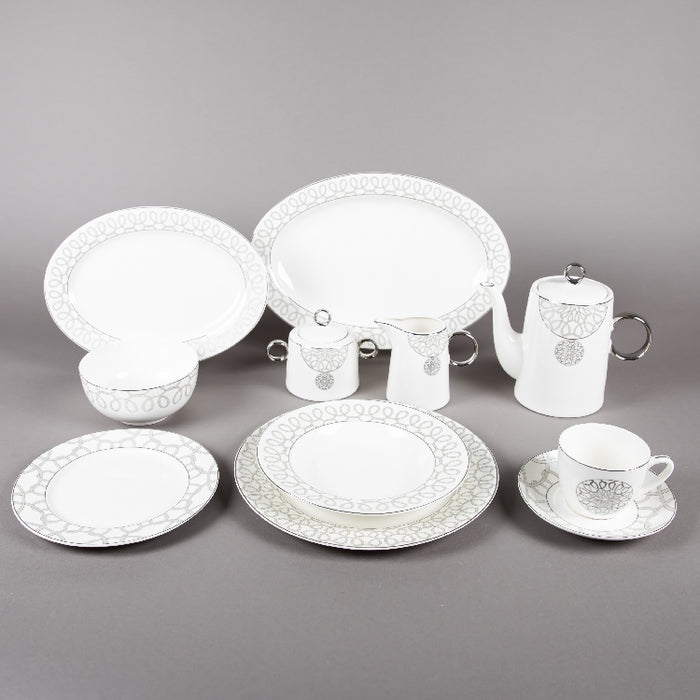 FOSUNY 45PCS NEW BONE CHINA DINNER SET GREY/WHITE (202029011)