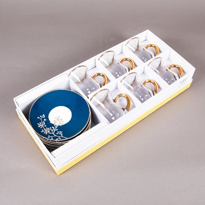 FOSUNY SET 6 GLASS CUP & SAUCER BLUE/GOLD (202028798)