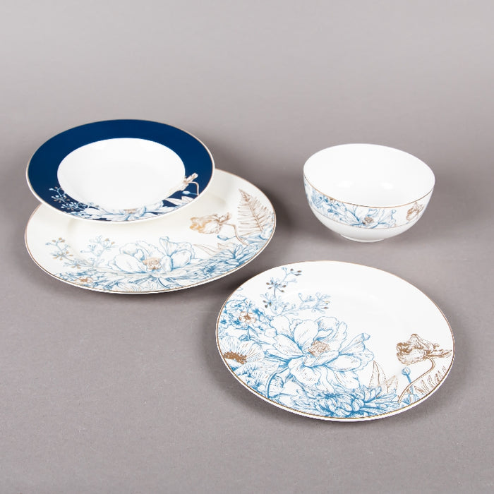 FOSUNY 45PCS NEW BONE CHINA DINNER SET BLUE/GOLD (202029016)