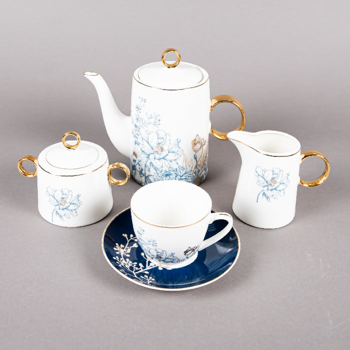 FOSUNY 45PCS NEW BONE CHINA DINNER SET BLUE/GOLD (202029016)