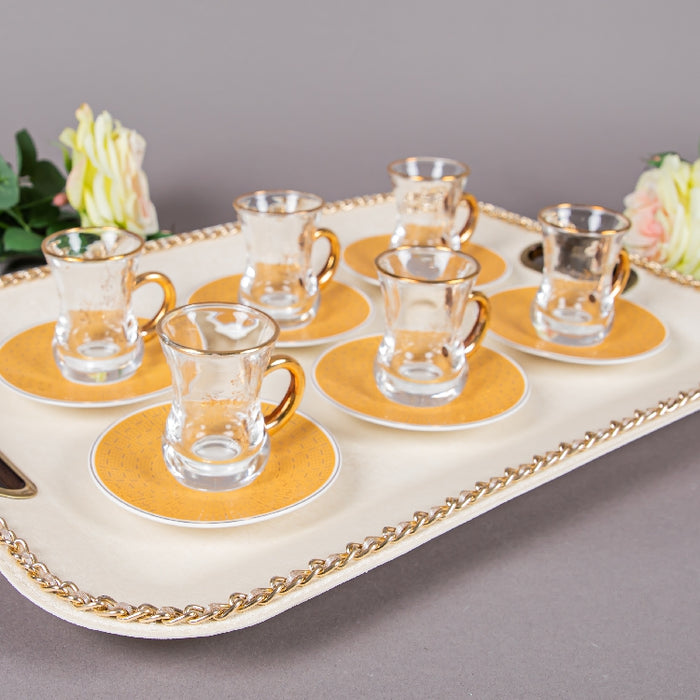 FOSUNY SET OF 6 GLASS CUP & SAUCER WHITE/GOLD (202028796)