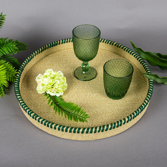 ROUND LEATHER TRAY WITH BAND SOFIA GREEN 42CM (202107358)