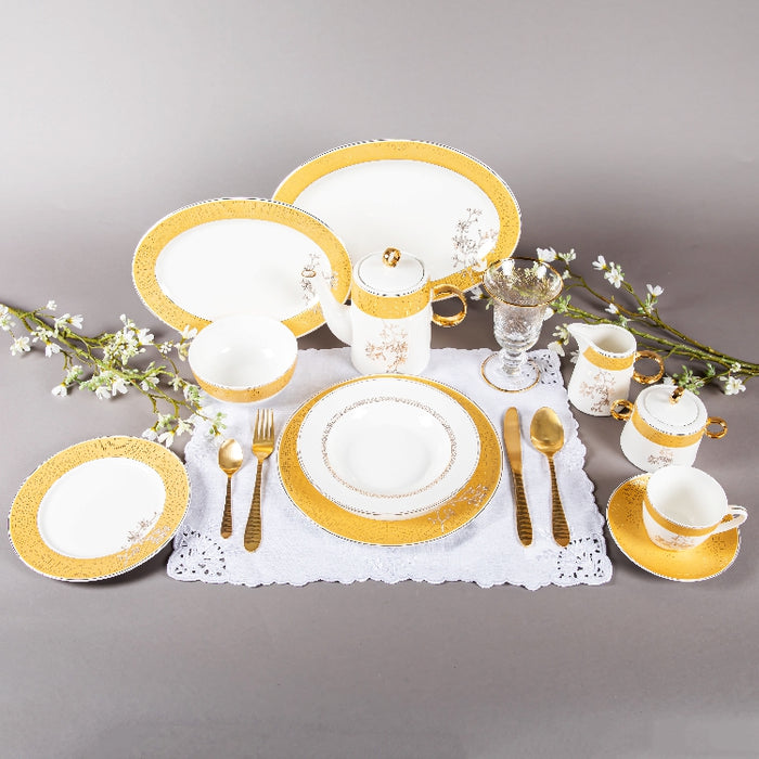 FOSUNY 45PCS NEW BONE CHINA DINNER SET WHITE/GOLD (202029006)