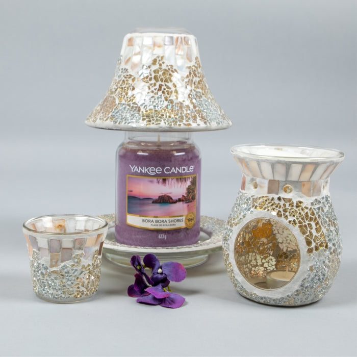 GOLD & PEARL CRACKLE LARGE SHADE & TRAY (428042608)