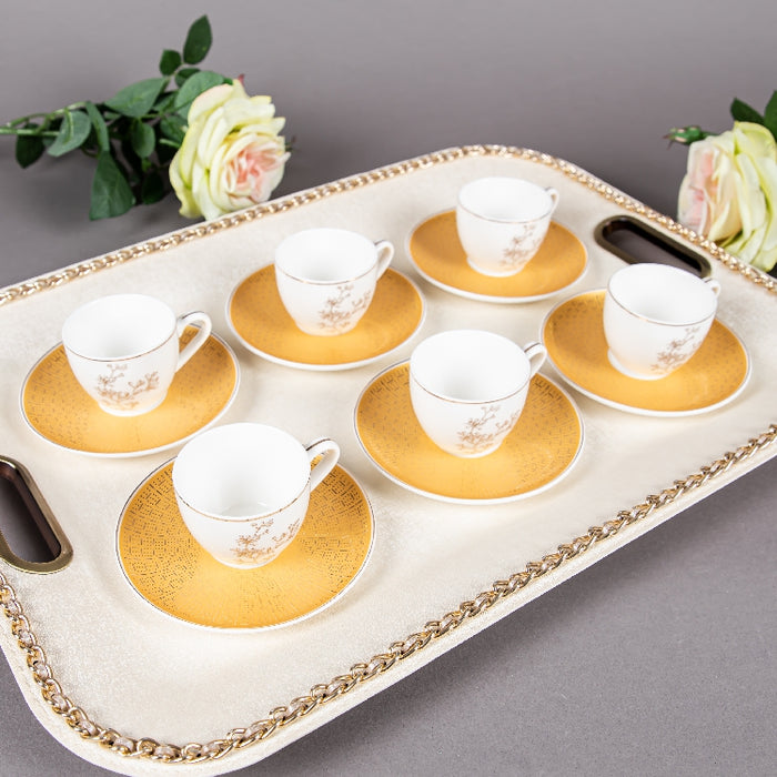 FOSUNY SET OF 6 90CC NEW BONE CHINA COFFEE CUP&SAUCER WHITE/GOLD (202029008)